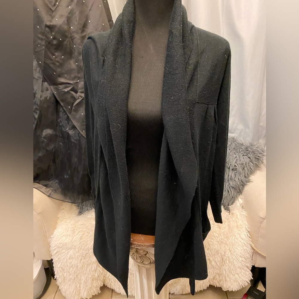 Harmonic Black Knit Open Front Long Sleeve Cardigan Sweater L wool bld sk0156802
